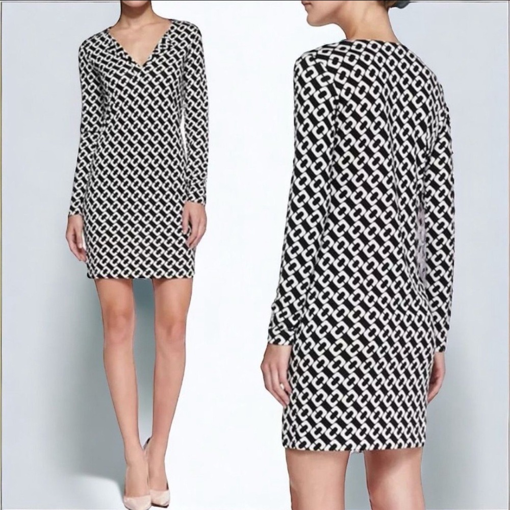 Diane Von Furstenberg DVF 100% Silk Stretch Jersey Reina Chainlink Dress Size 2